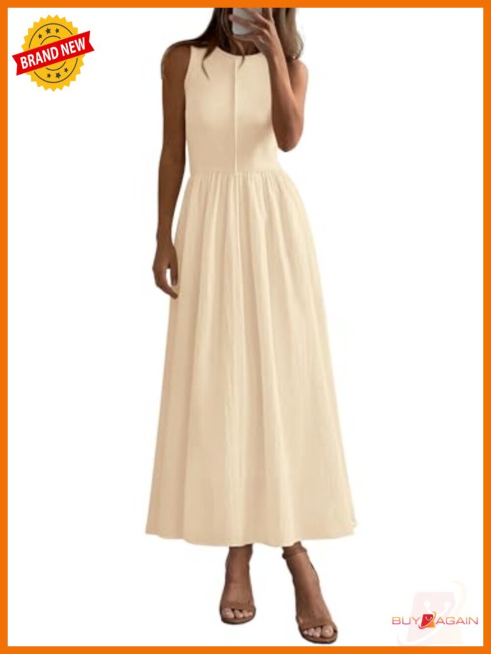 PRETTYGARDEN Pleated Maxi Dress with Pockets Sleeveless A-Line Flowy